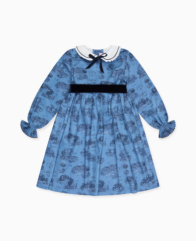 Blue Toile De Jouy Helena Girl Dress