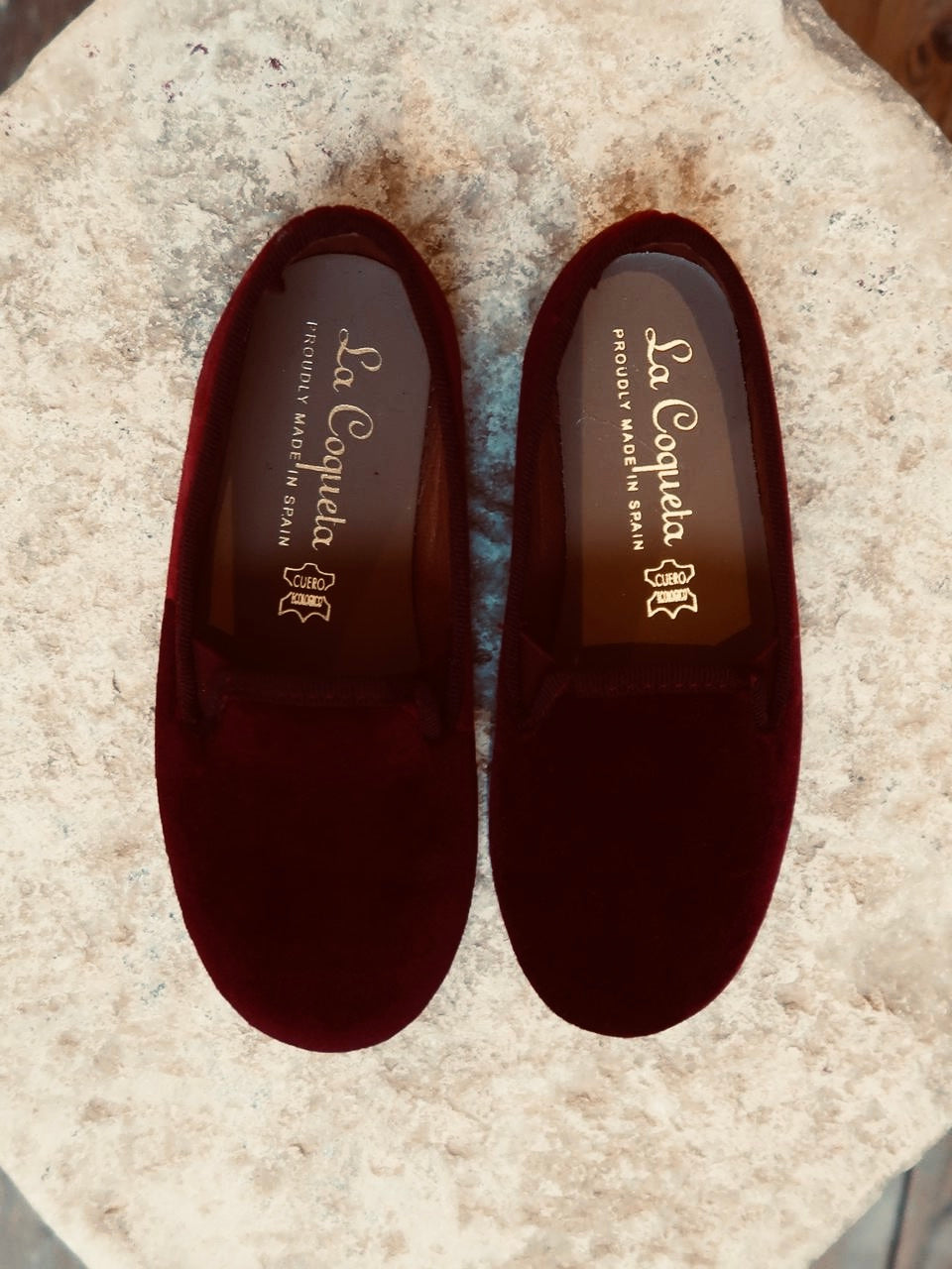 Burgundy Kids Velvet Slippers