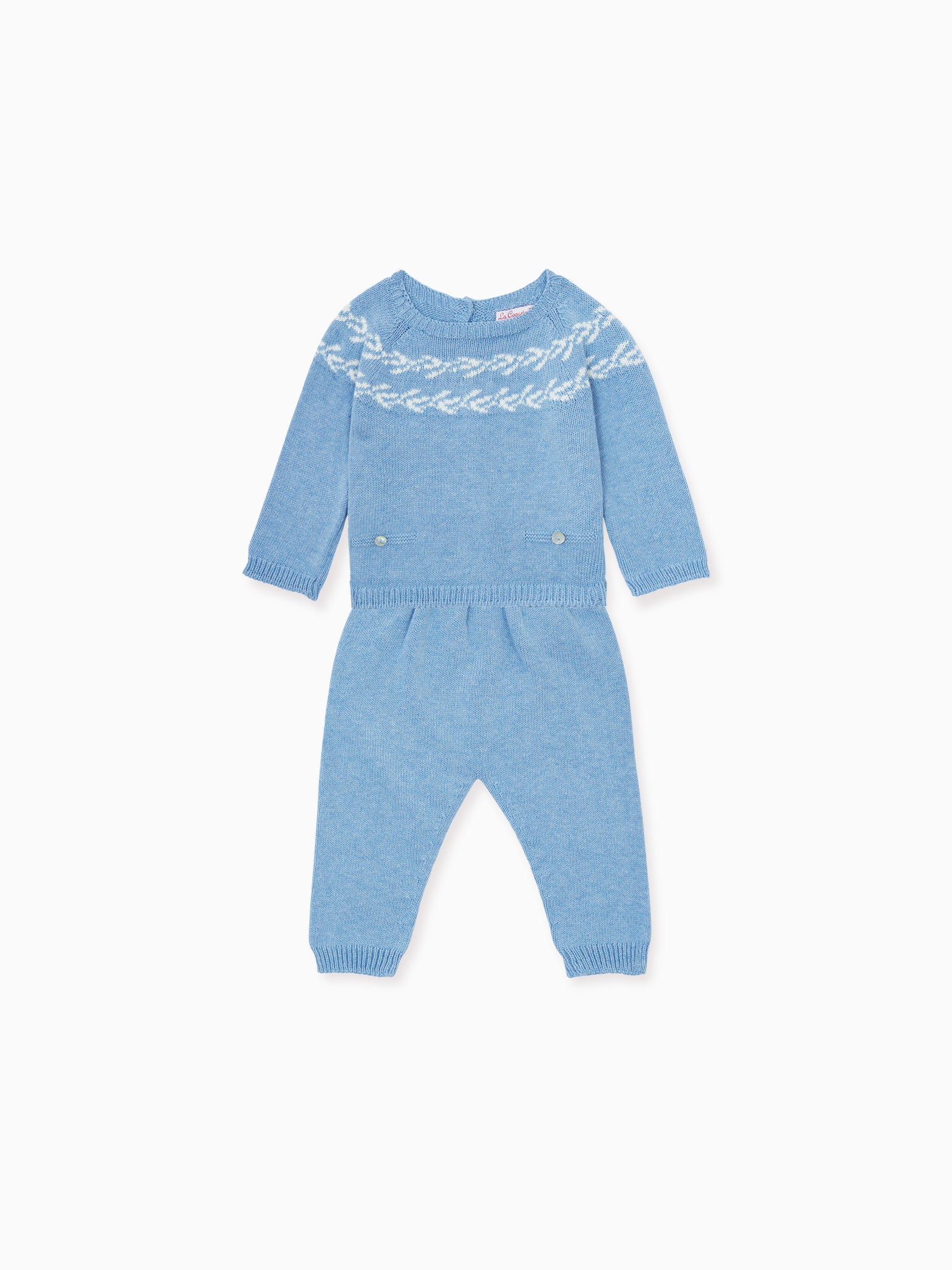 Blue Intarsia Cotton Knitted Baby Set