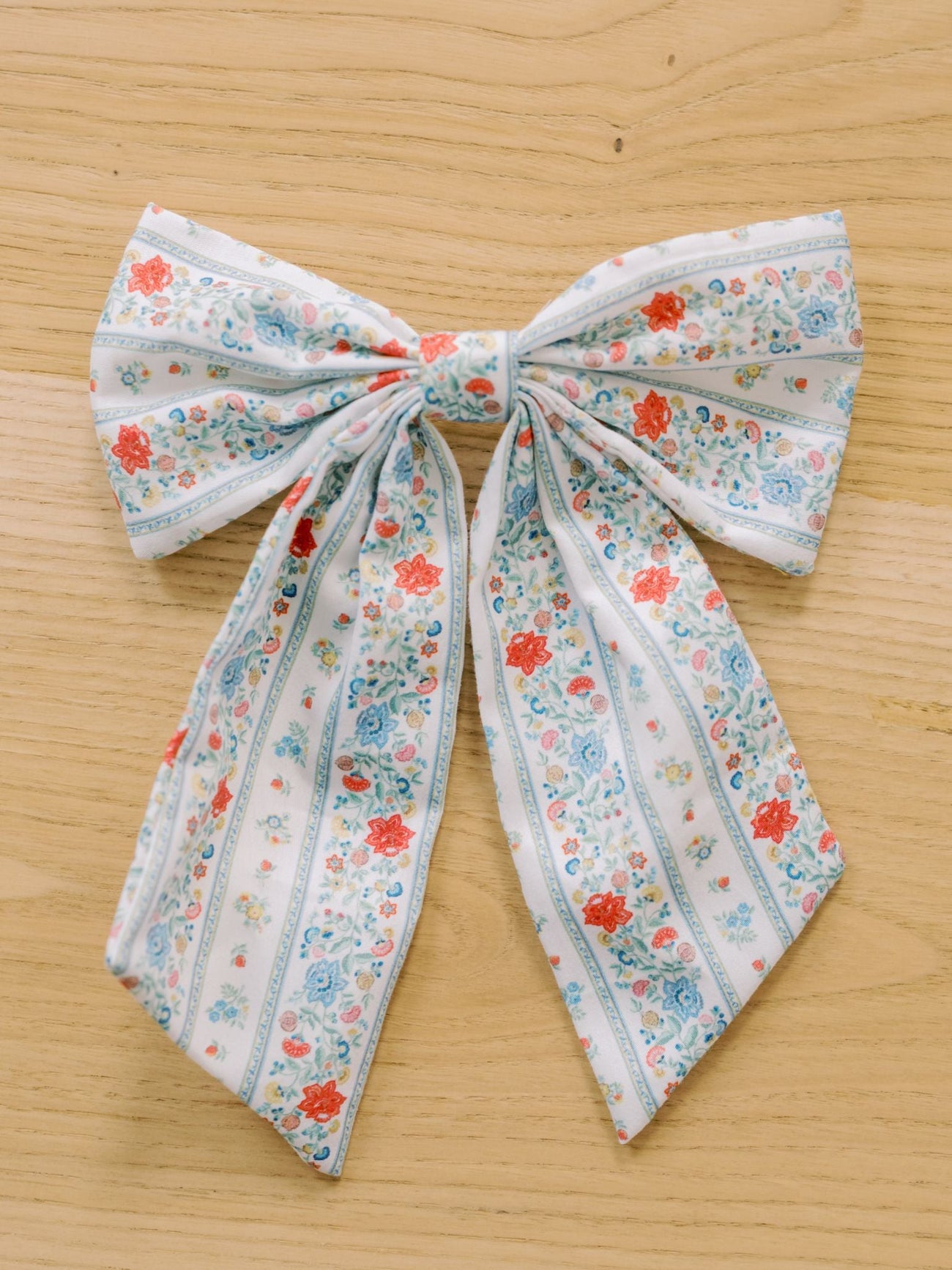 Ivory Rose Stripe Girl Long Bow Clip
