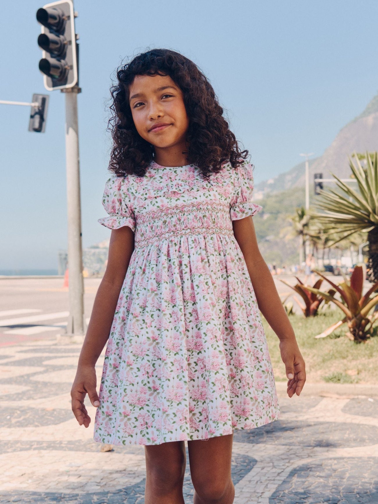 Ivory Floral Silvana Girl Hand-Smocked Dress