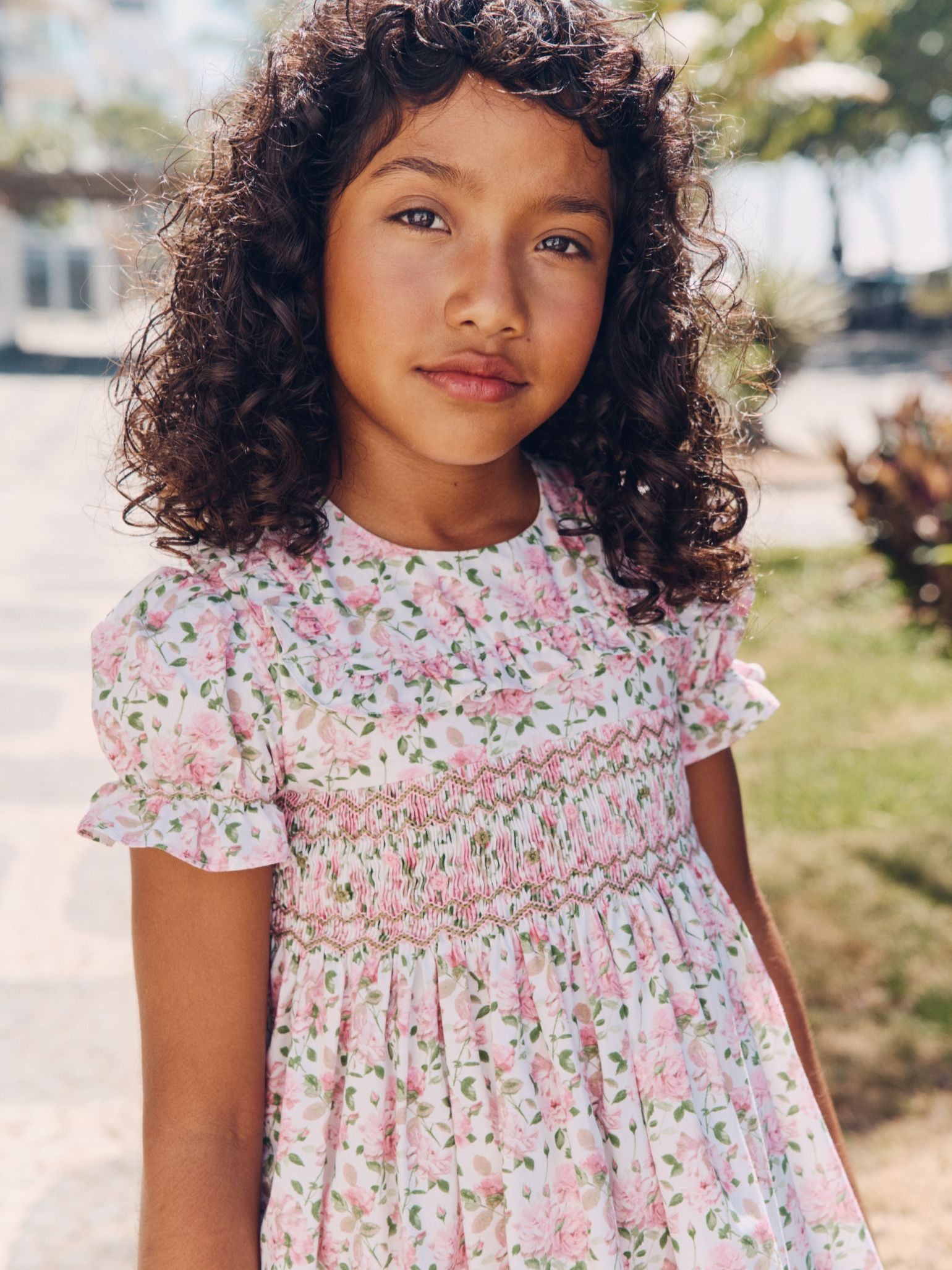 Ivory Floral Silvana Girl Hand-Smocked Dress