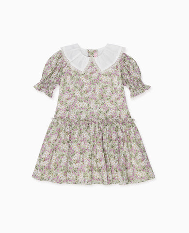 Green Floral Izara Girl Drop Waist Dress