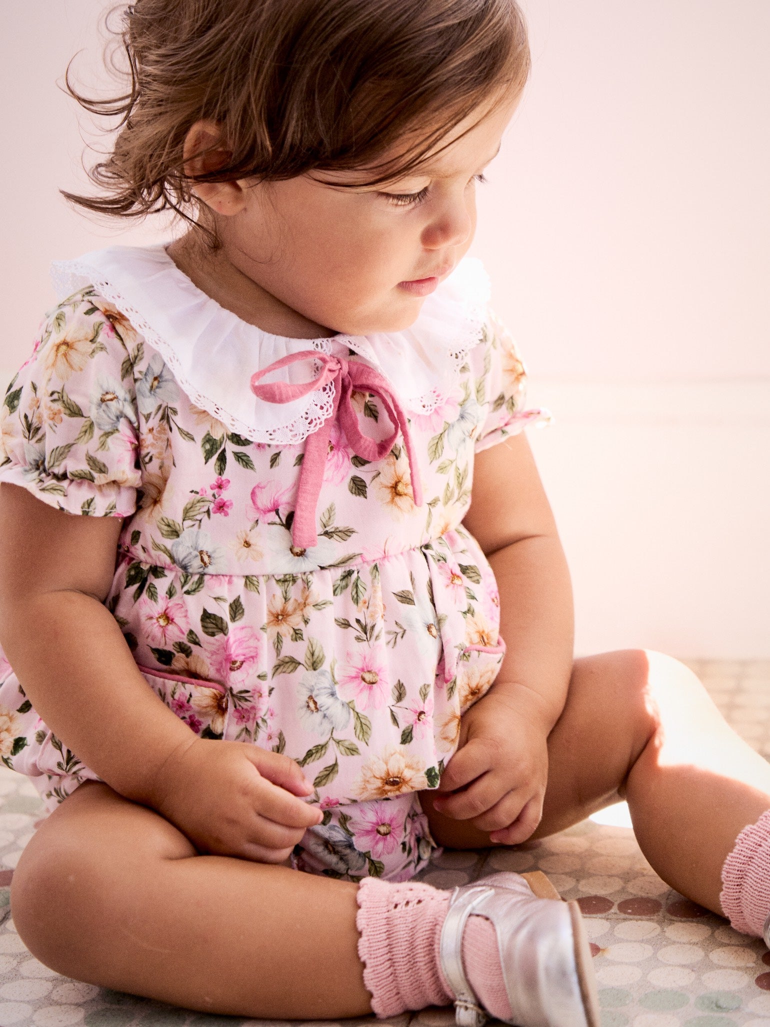 Light Pink Floral Izara Baby Girl Romper