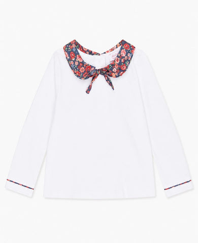 White & Navy Floral Iziar Long Sleeve Girl Top