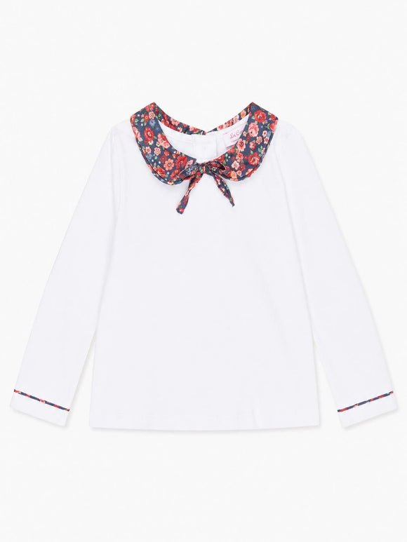 White & Navy Floral Iziar Long Sleeve Girl Top