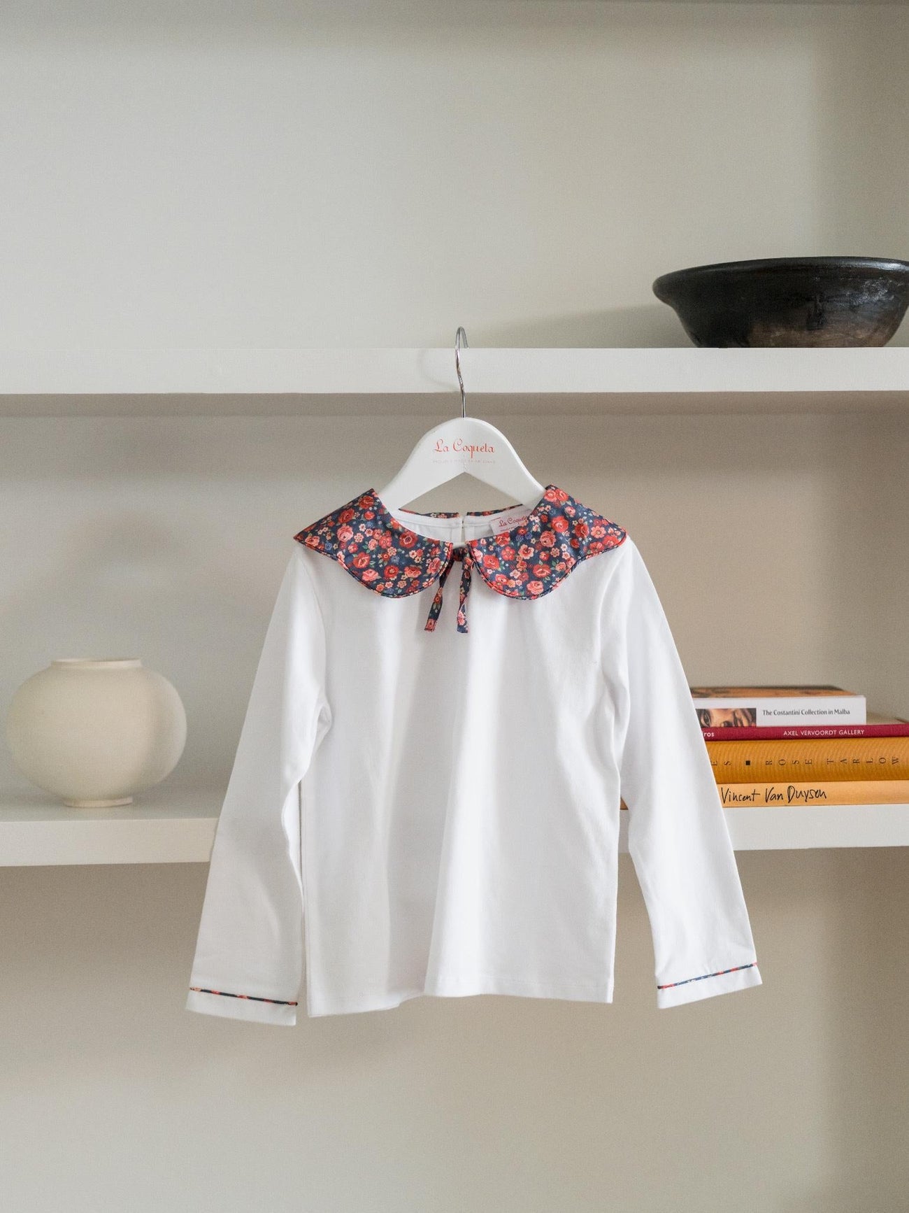 White & Navy Floral Iziar Long Sleeve Girl Top