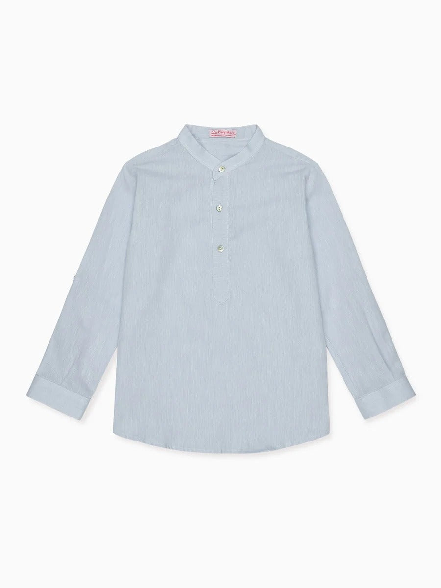 Dusty Blue Jazmin Linen Mix Long Sleeve Boy Shirt