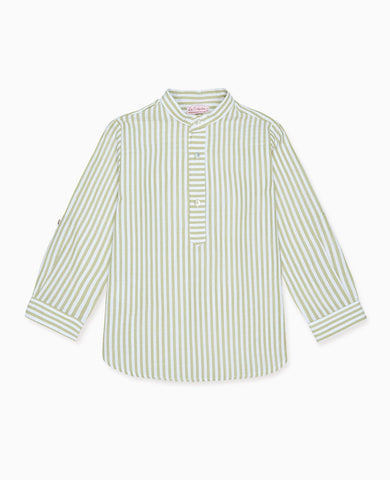 Green Stripe Jazmin Cotton Long Sleeve Boy Shirt