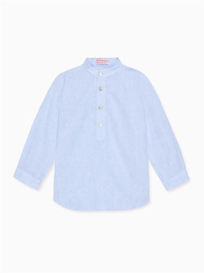 Light Blue Jazmin Linen Mix Long Sleeve Boy Shirt