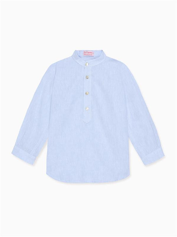Light Blue Jazmin Linen Mix Long Sleeve Boy Shirt