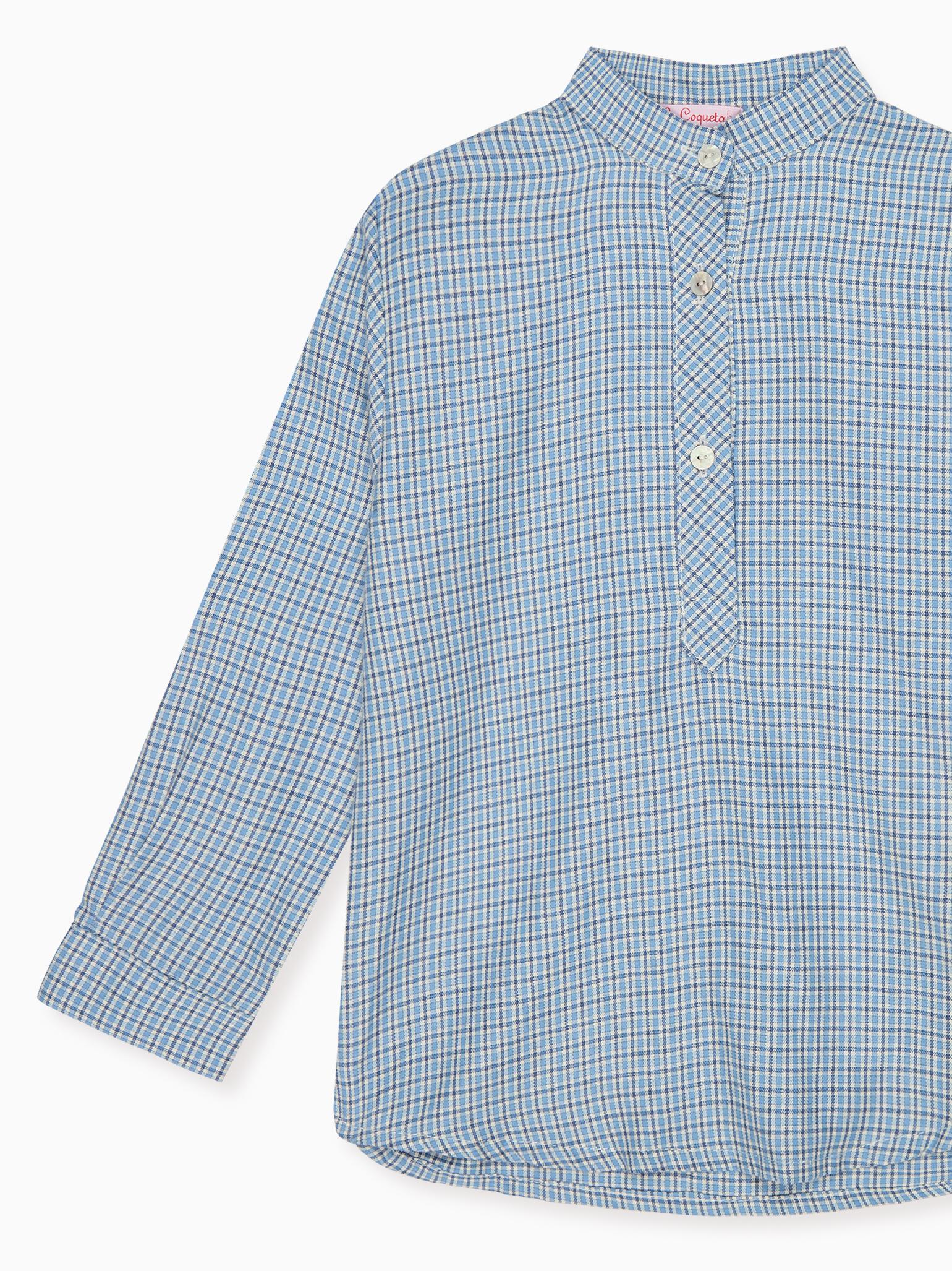 Dusty Blue Check Jazmin Long Sleeve Boy Shirt