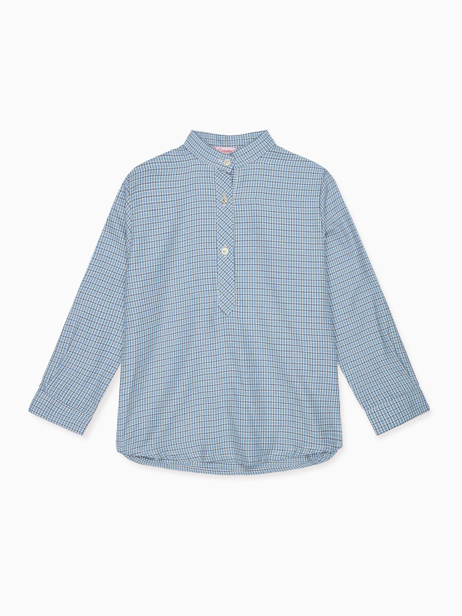 Dusty Blue Check Jazmin Long Sleeve Boy Shirt