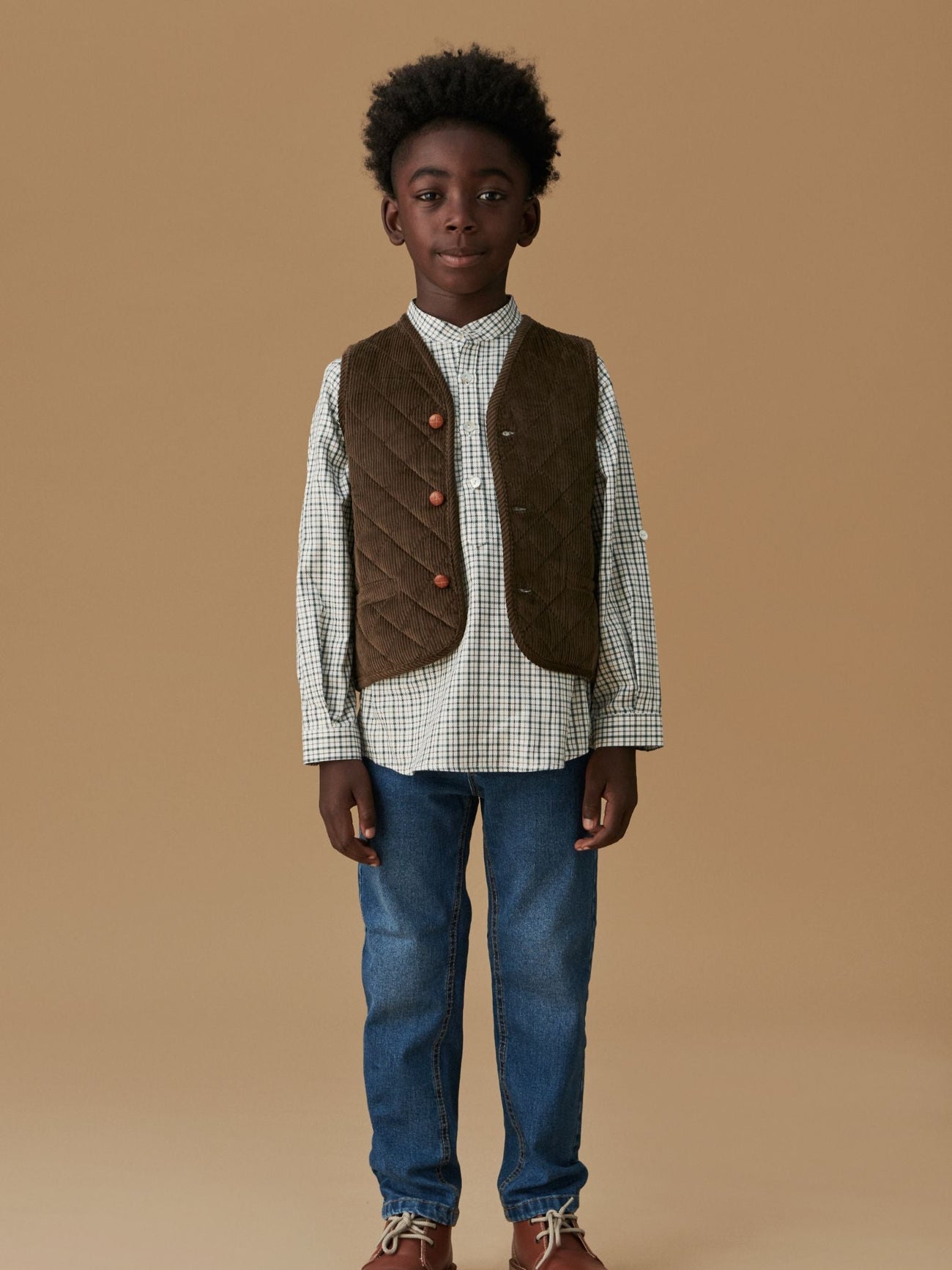 Chocolate Brown Caza Corduroy Kids Sleeveless Jacket