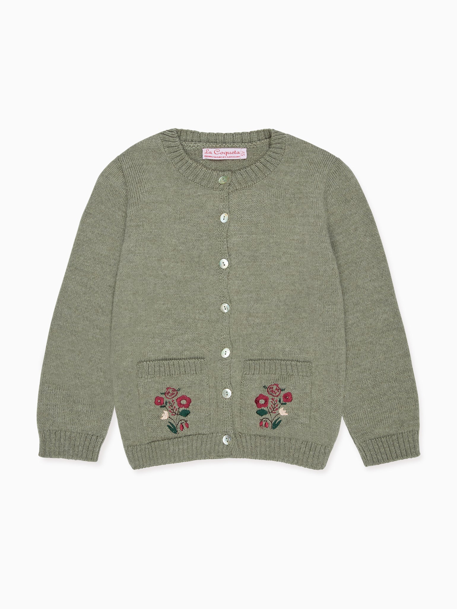 Sage Green Josefina Merino Embroidered Girl Cardigan