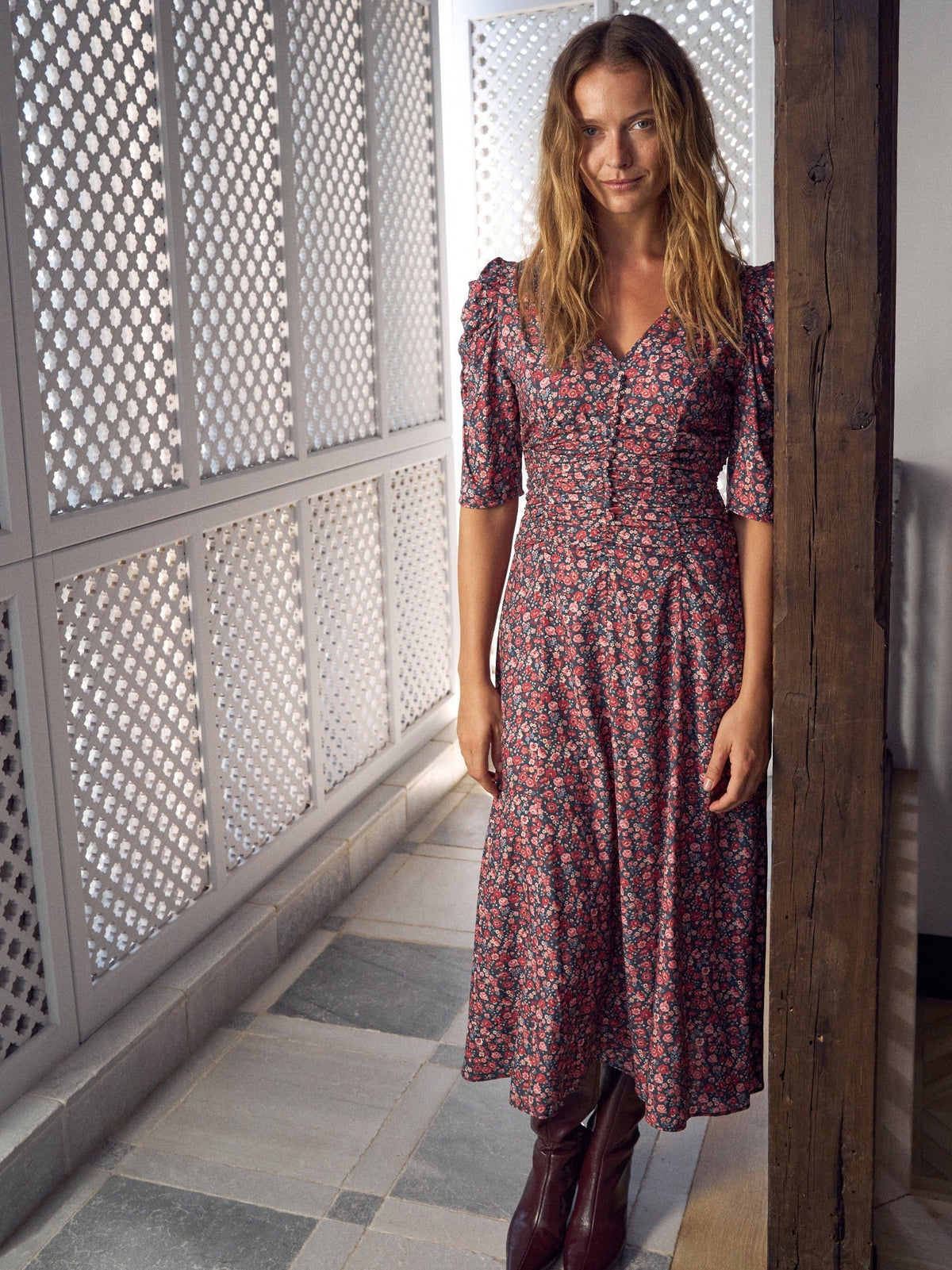 Navy Floral Siena Womens Long Dress