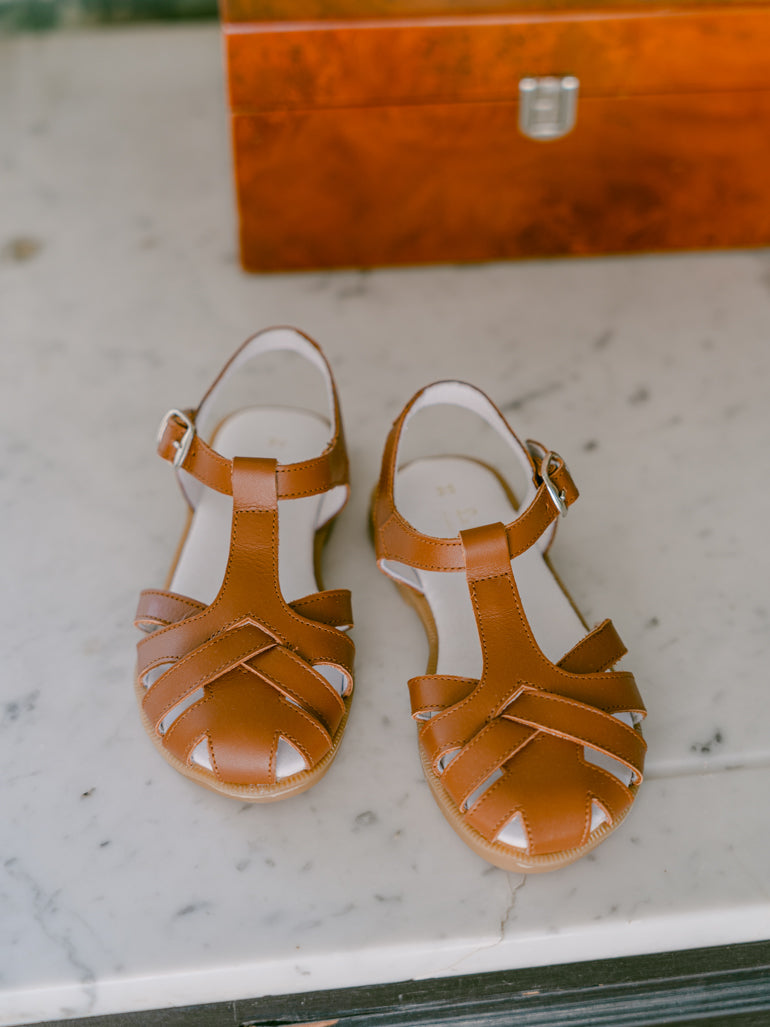 Tan Sofia Leather Girl Sandals