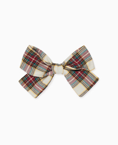 Ivory Tartan Large Bow Girl Clip