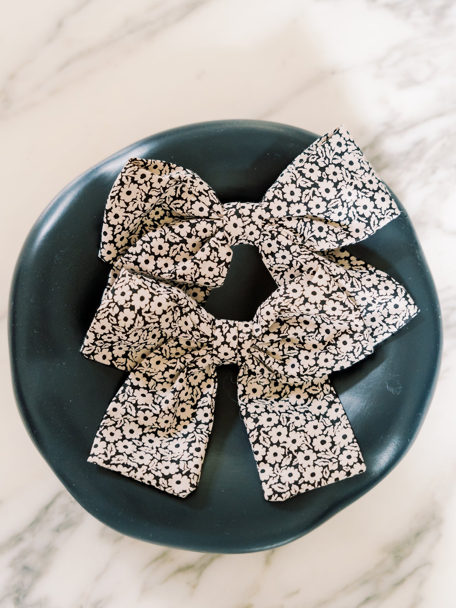 Black Floral Girl Large Bow Clip