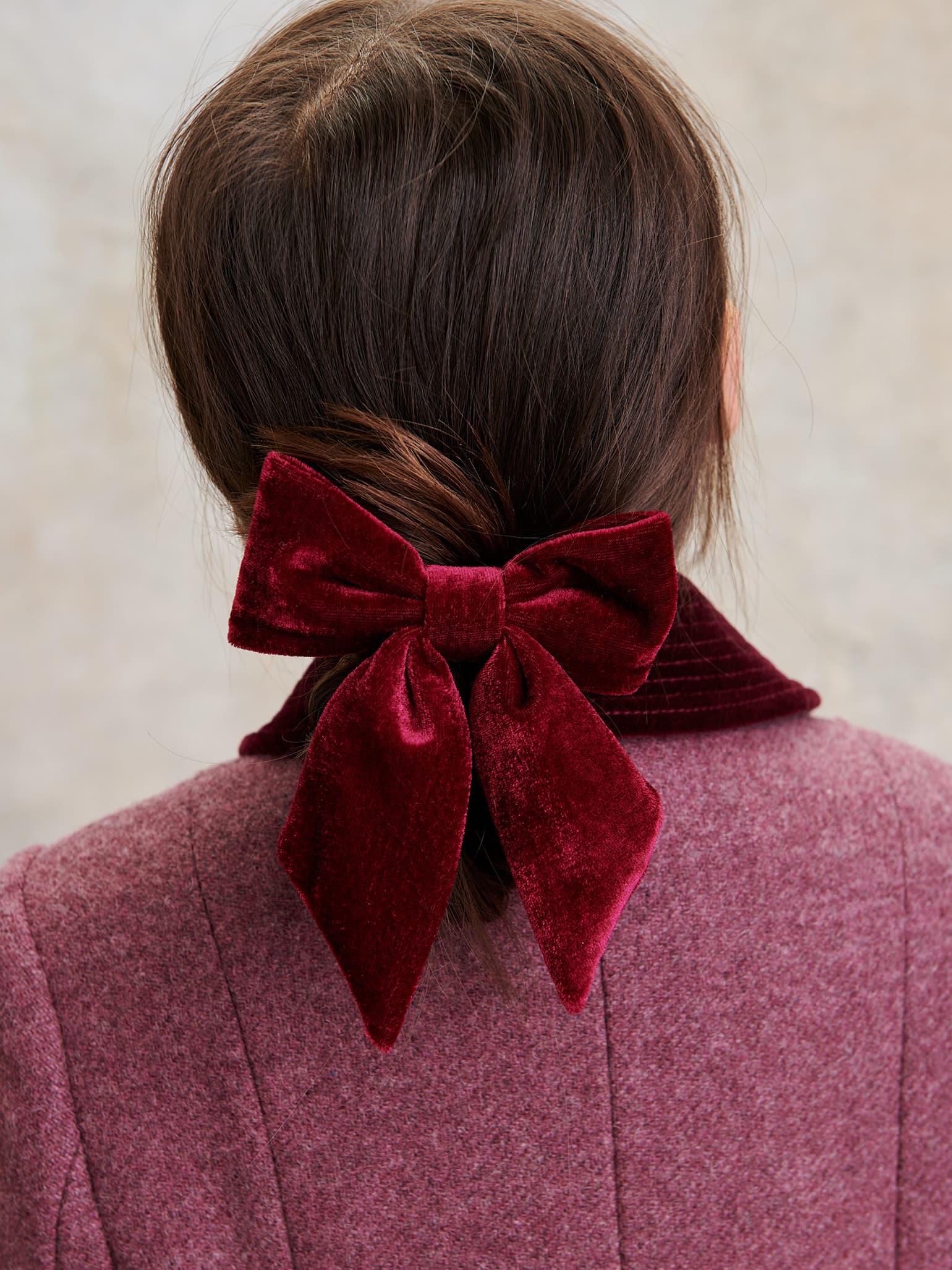 Burgundy Big Velvet Bow Girl Clip