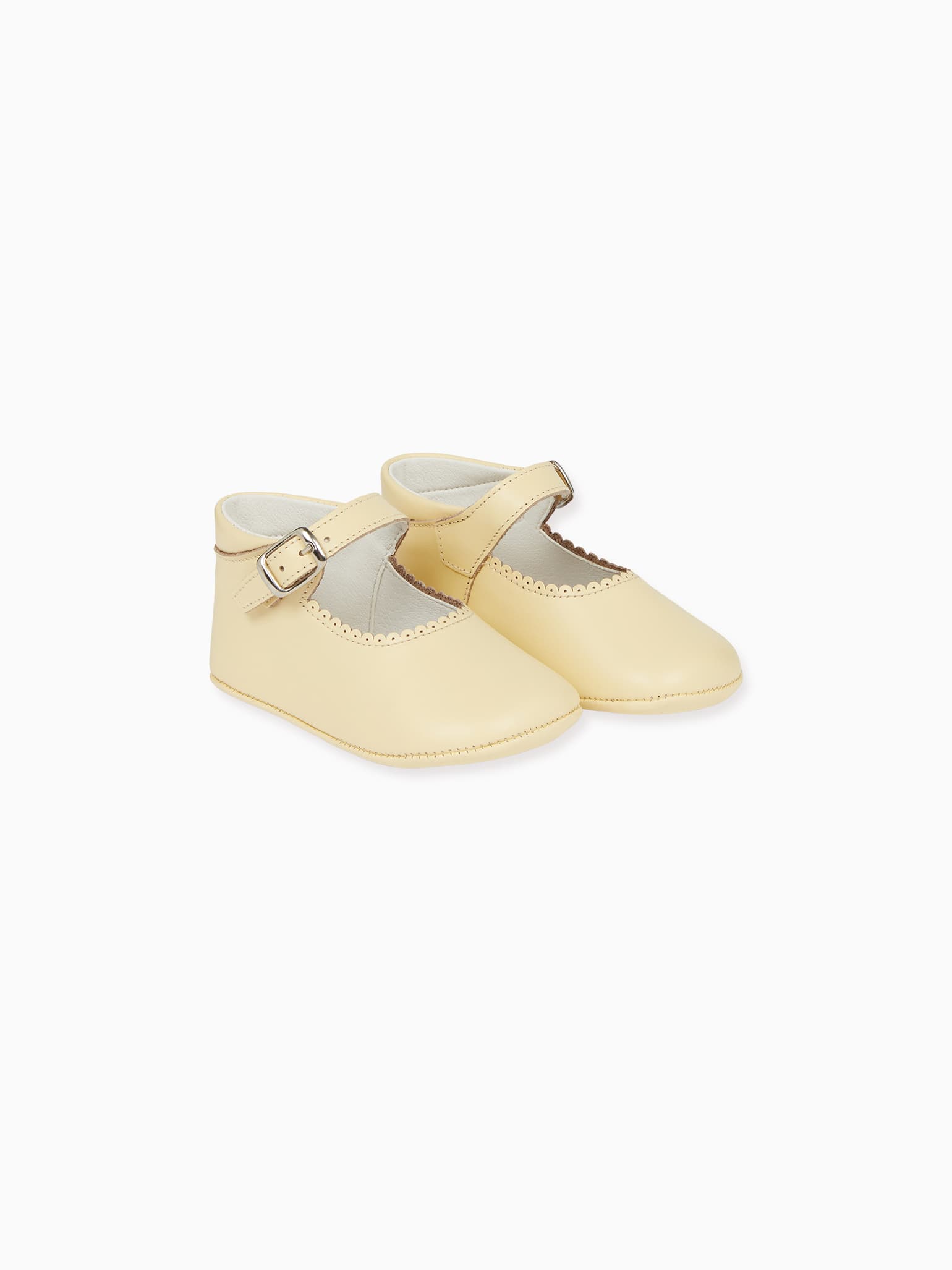 Pale Yellow Leather Baby Mary Jane Shoes