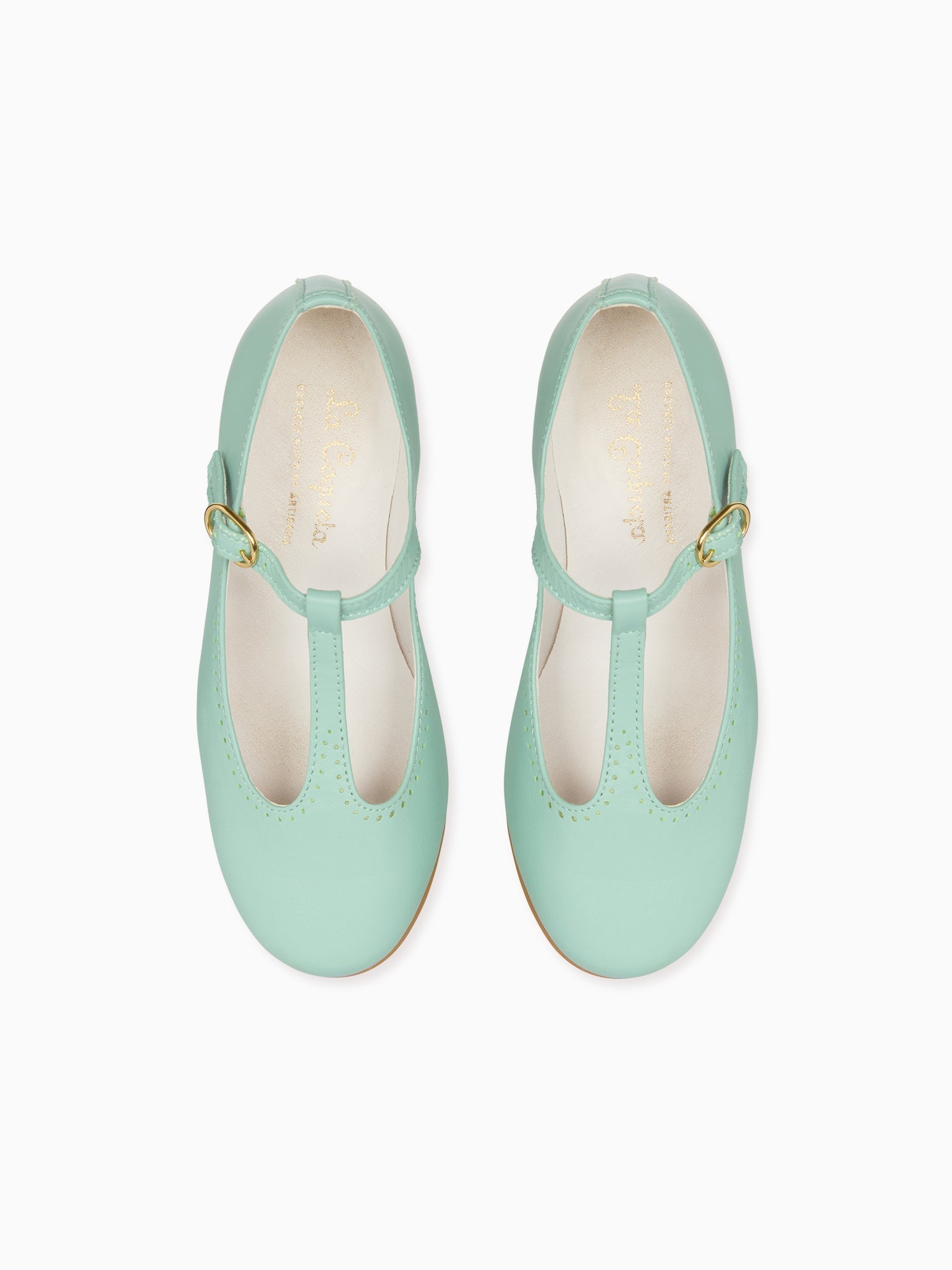 Pale Green Leather Girl T-Bar Shoes