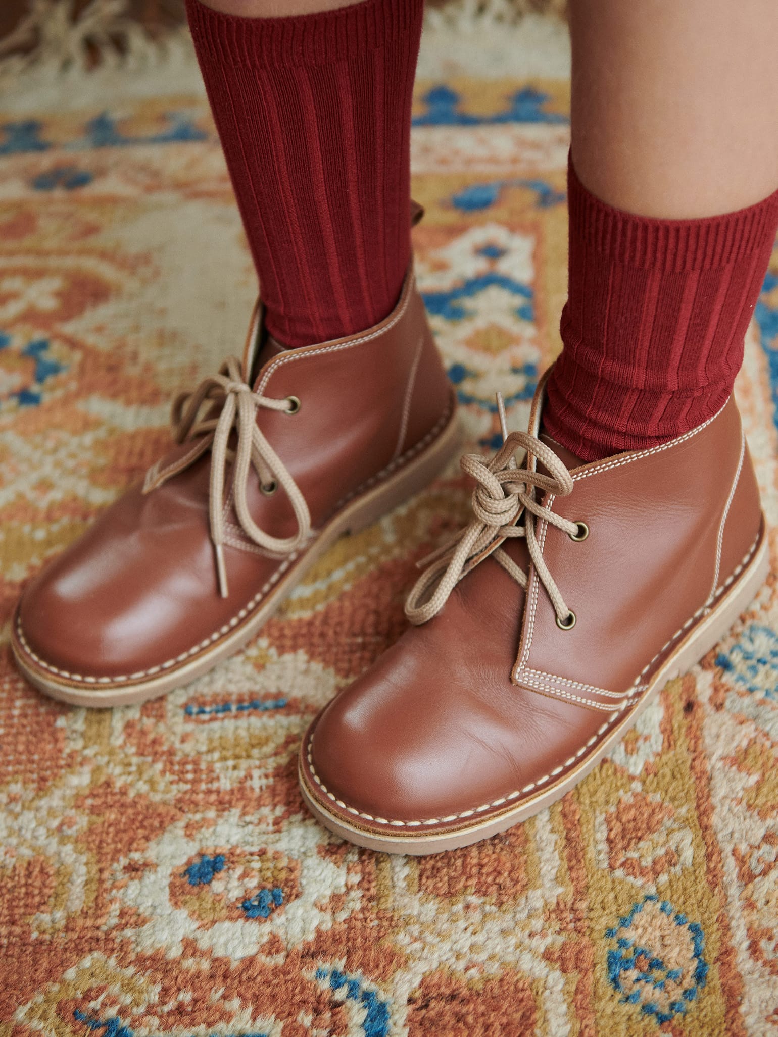 Dark Tan Leather Kids Desert Boots