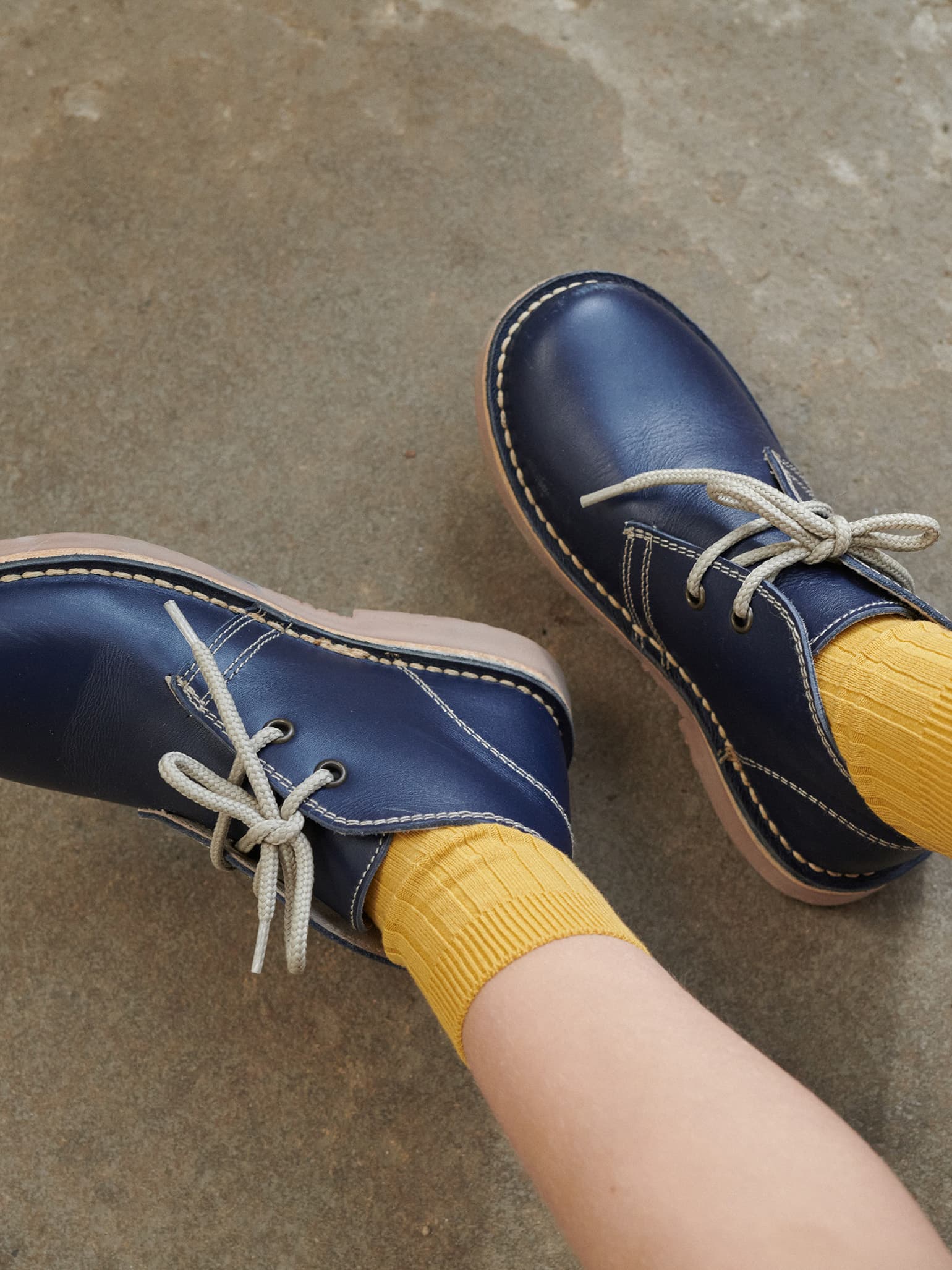 Navy Leather Kids Desert Boots