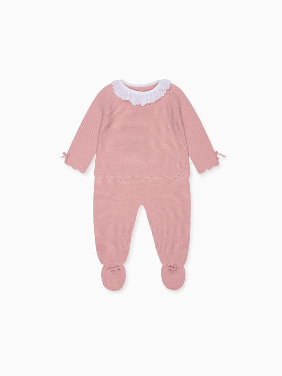 Dusty Pink Leonor Merino Baby Girl Knitted Set