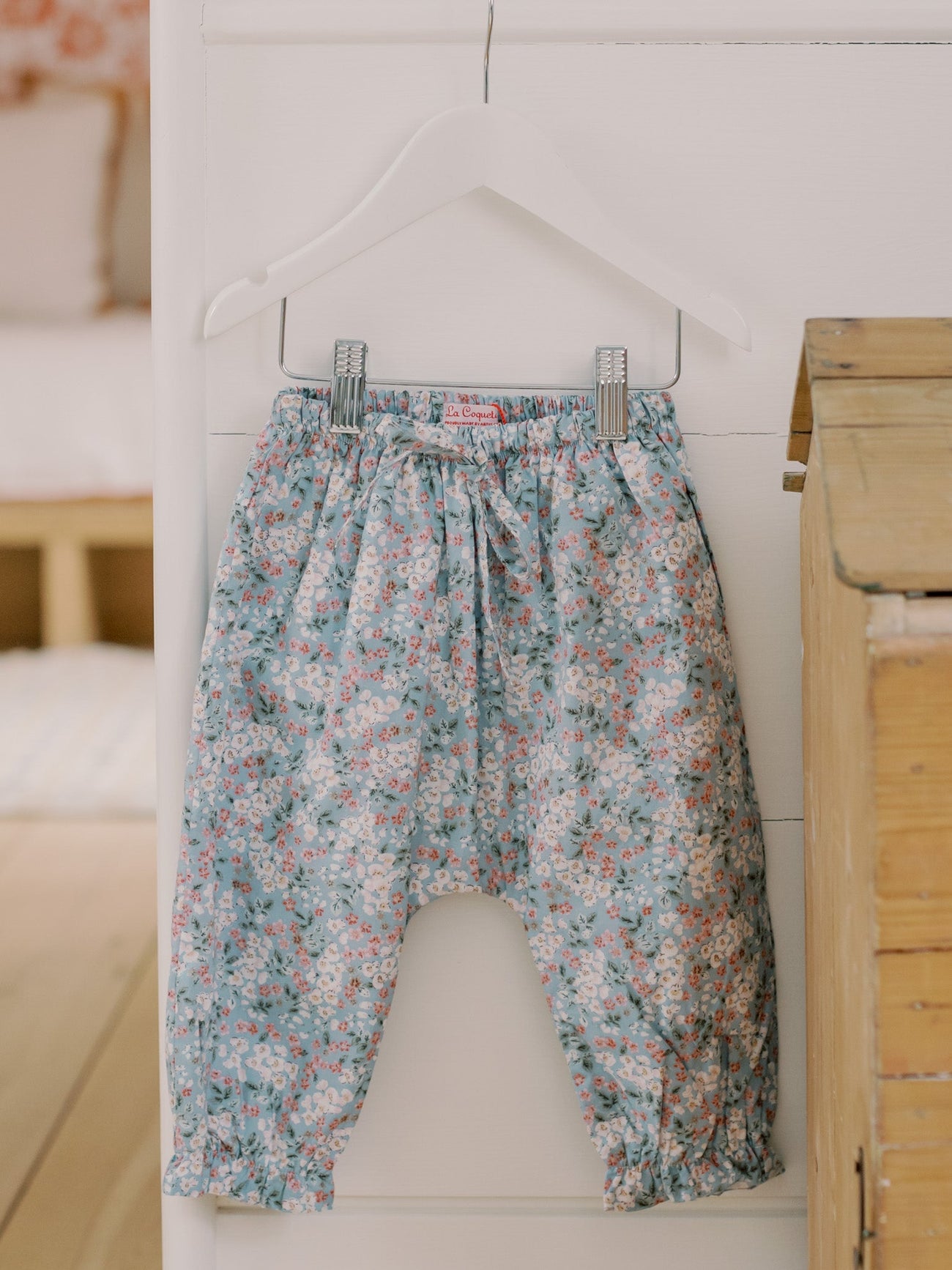 Light Blue Floral Forna Cotton Baby Girl Trousers
