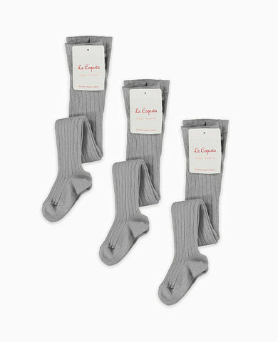 Light Grey Melange Ribbed Kids Tights Set