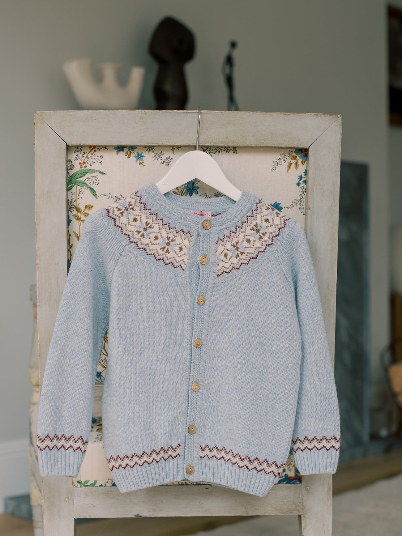 Light Blue Merino Fair Isle Girl Cardigan