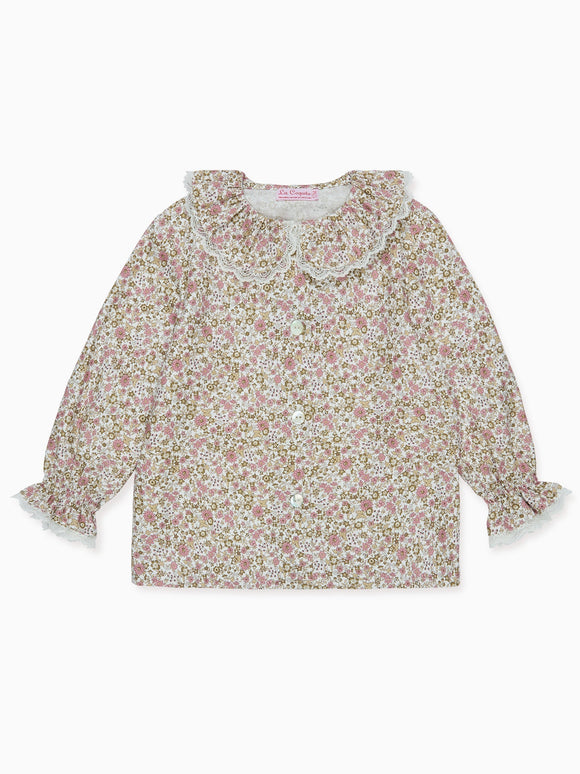 Pink Floral Lila Long Sleeve Baby Girl Shirt
