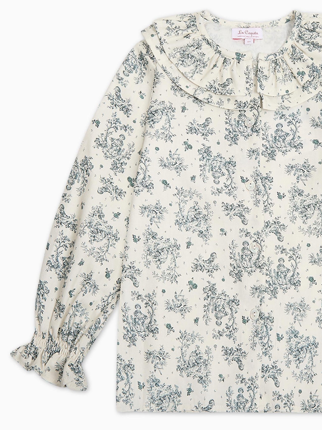 Green Toile Du Jouy Lila Long Sleeve Girl Shirt
