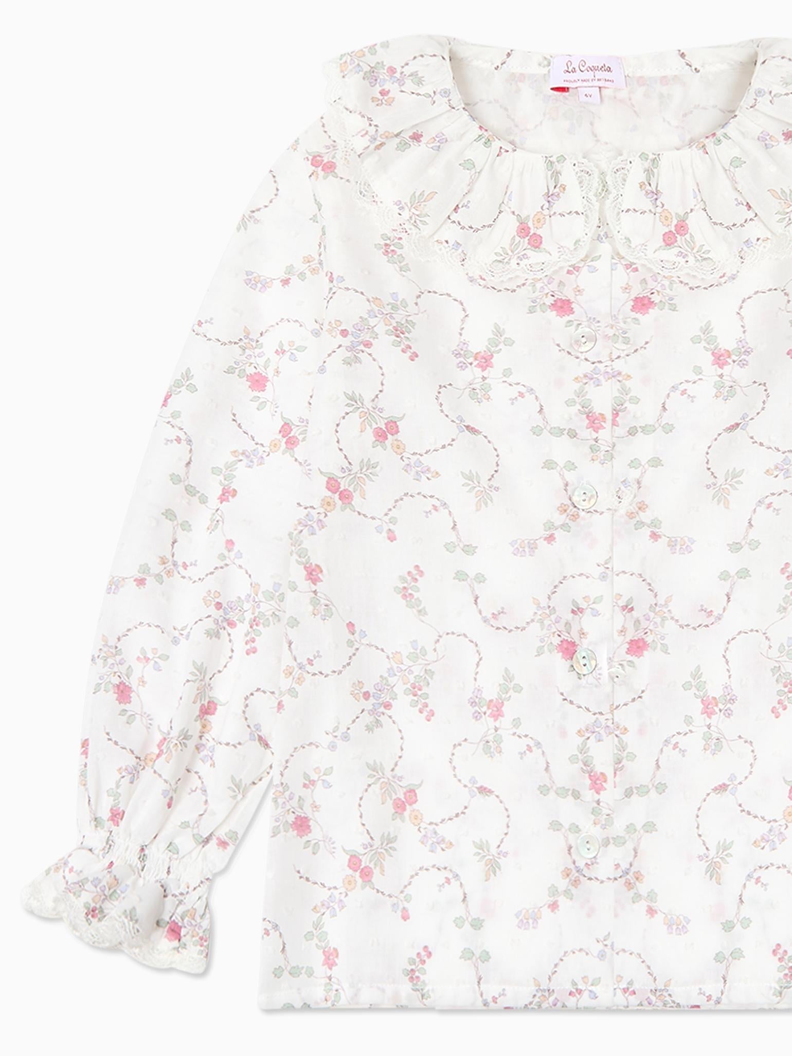 Ivory Floral Lila Long Sleeve Girl Shirt