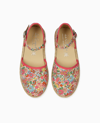 Coral Floral Olivia Canvas Girl Espadrilles