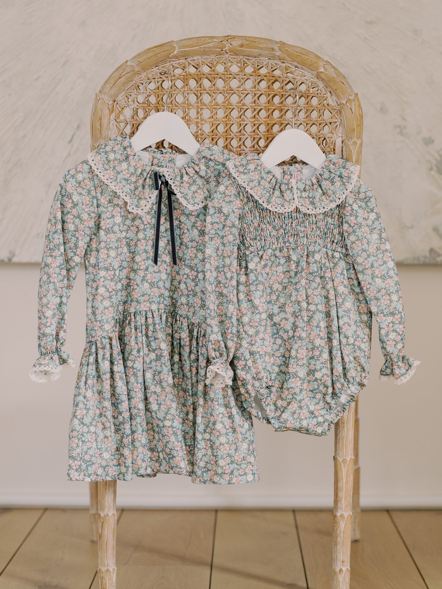 Grey Floral Lorena Baby Girl Smocked Romper