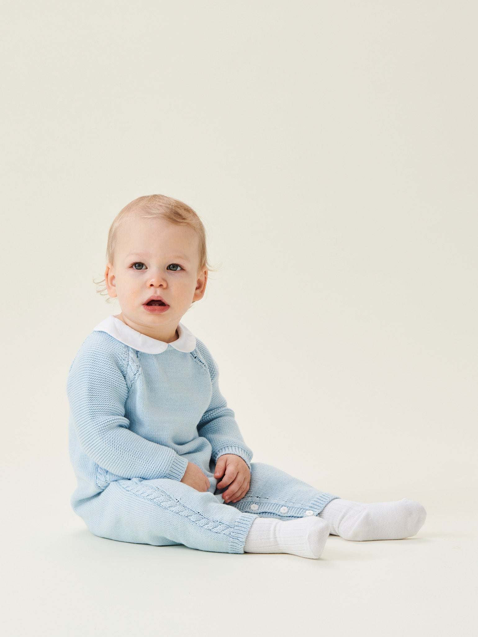 Blue Lorenzo Cotton Baby Knitted Playsuit