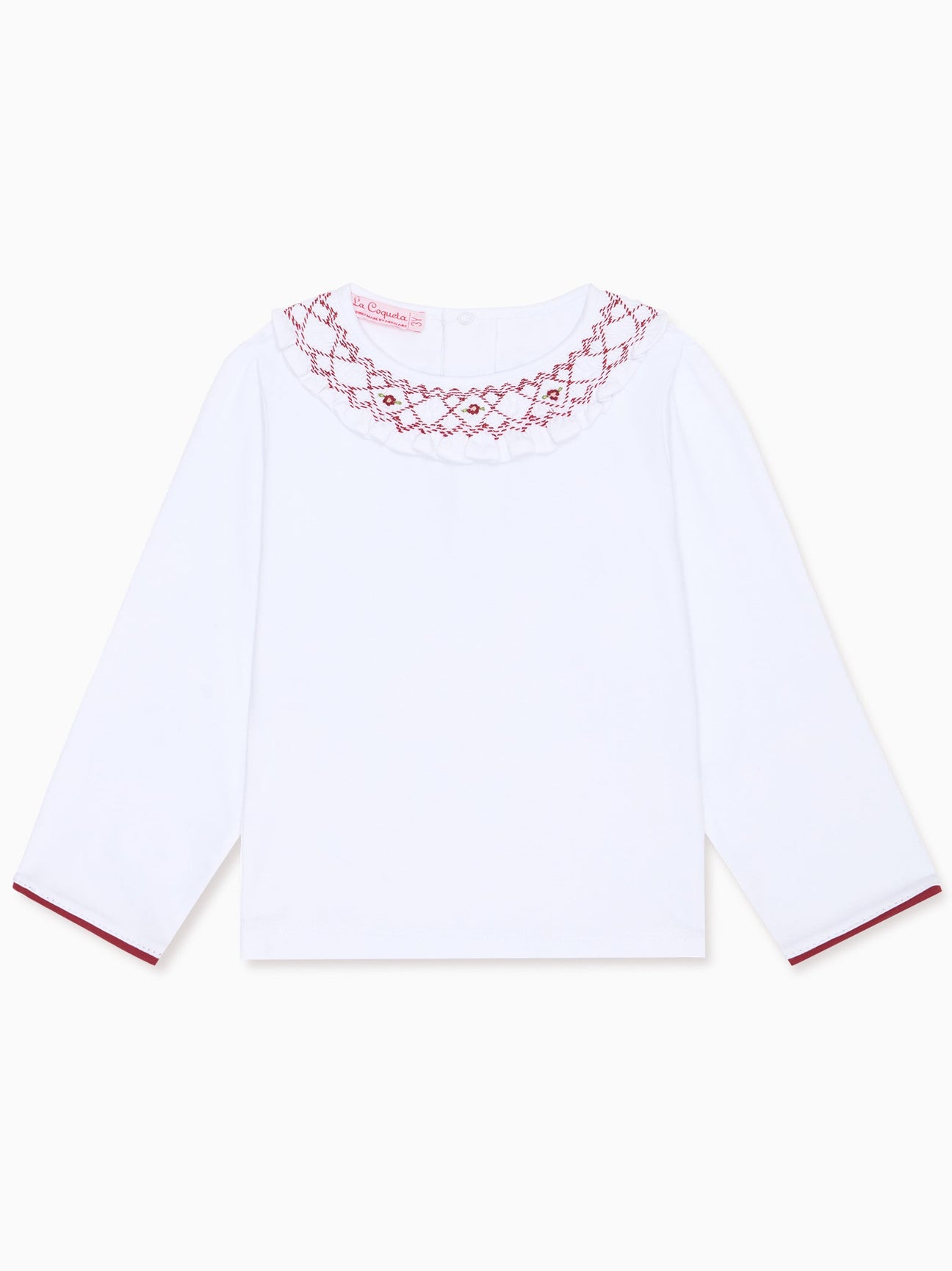 White Loretta Long Sleeve Baby Girl Smocked Top La Coqueta Kids