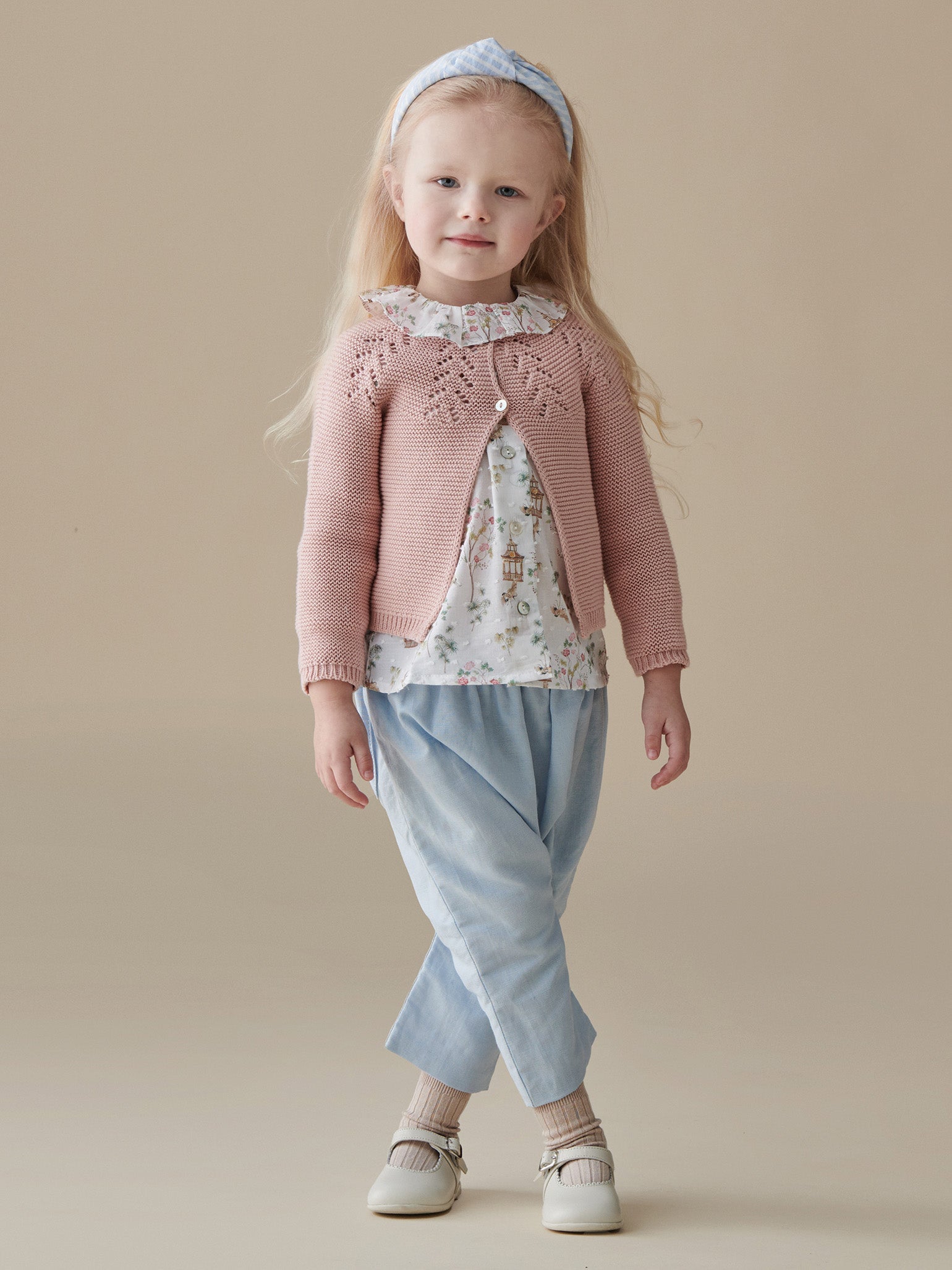 Dusty Pink Antonella Cotton Baby Girl Cardigan