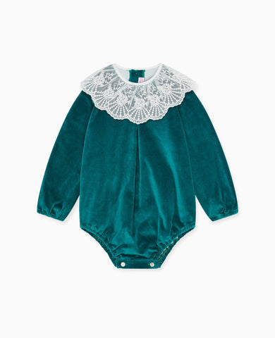 Emerald Lucia Velvet Baby Girl Romper