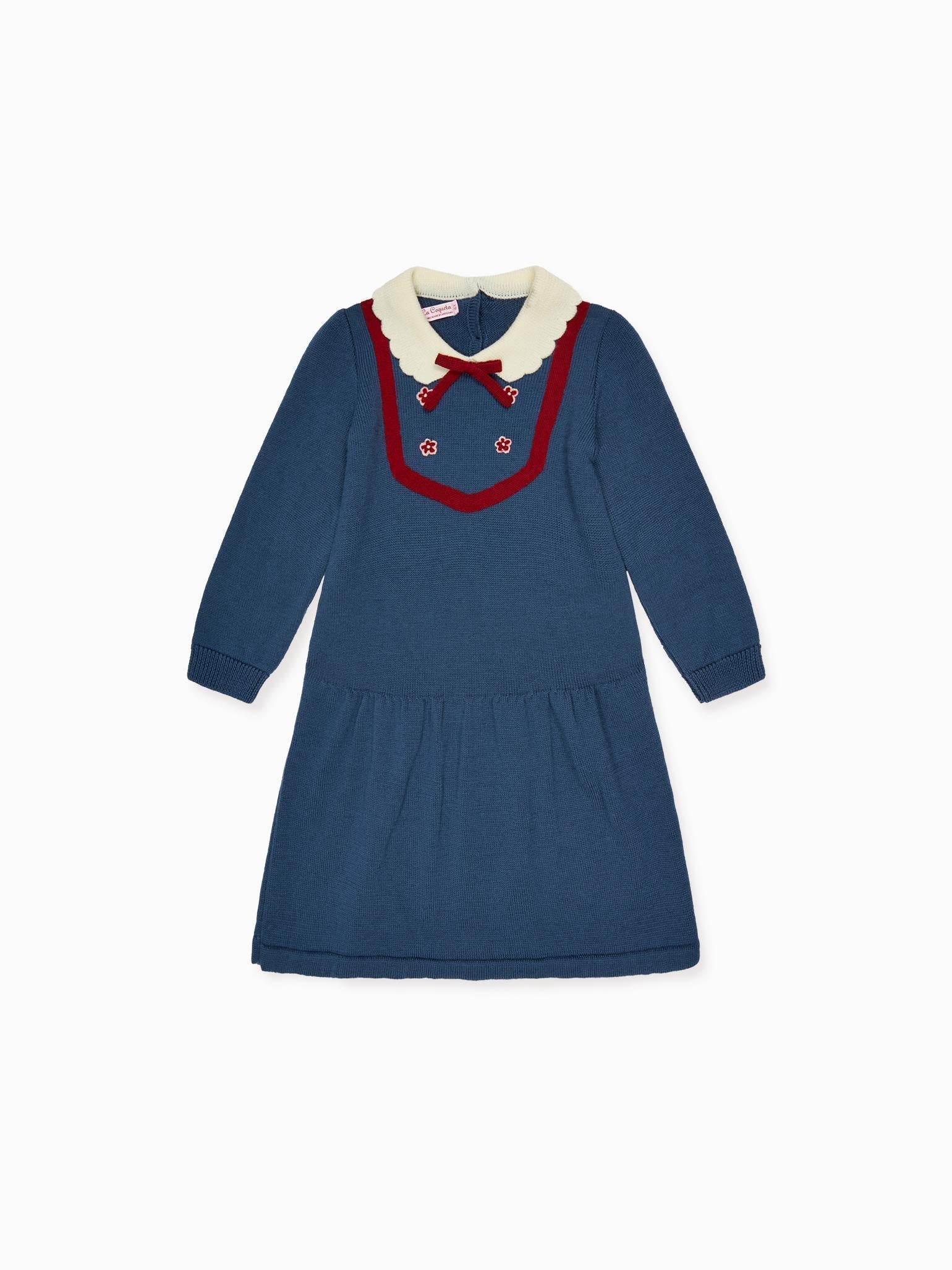 Petrol Blue Madena Girl Merino Knitted Dress