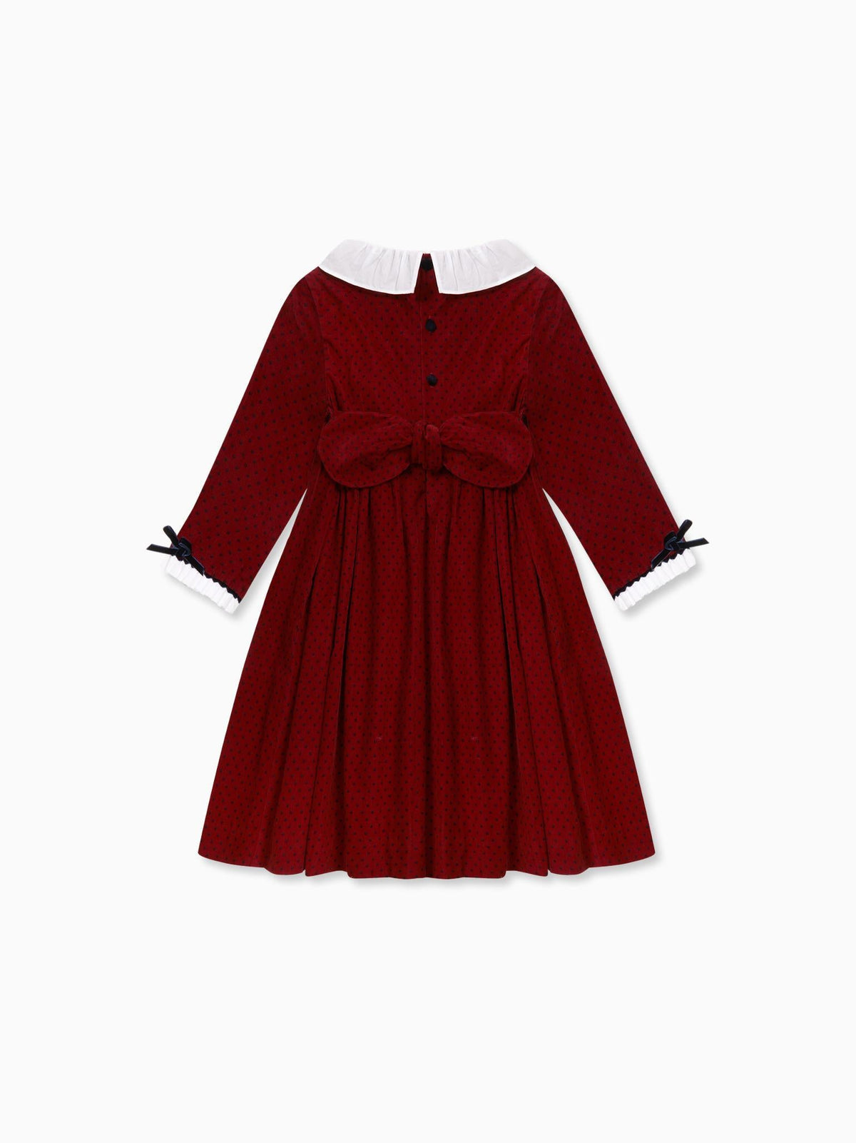 Burgundy Polka Dot Magdalena Corduroy Girl Hand-Smocked Dress