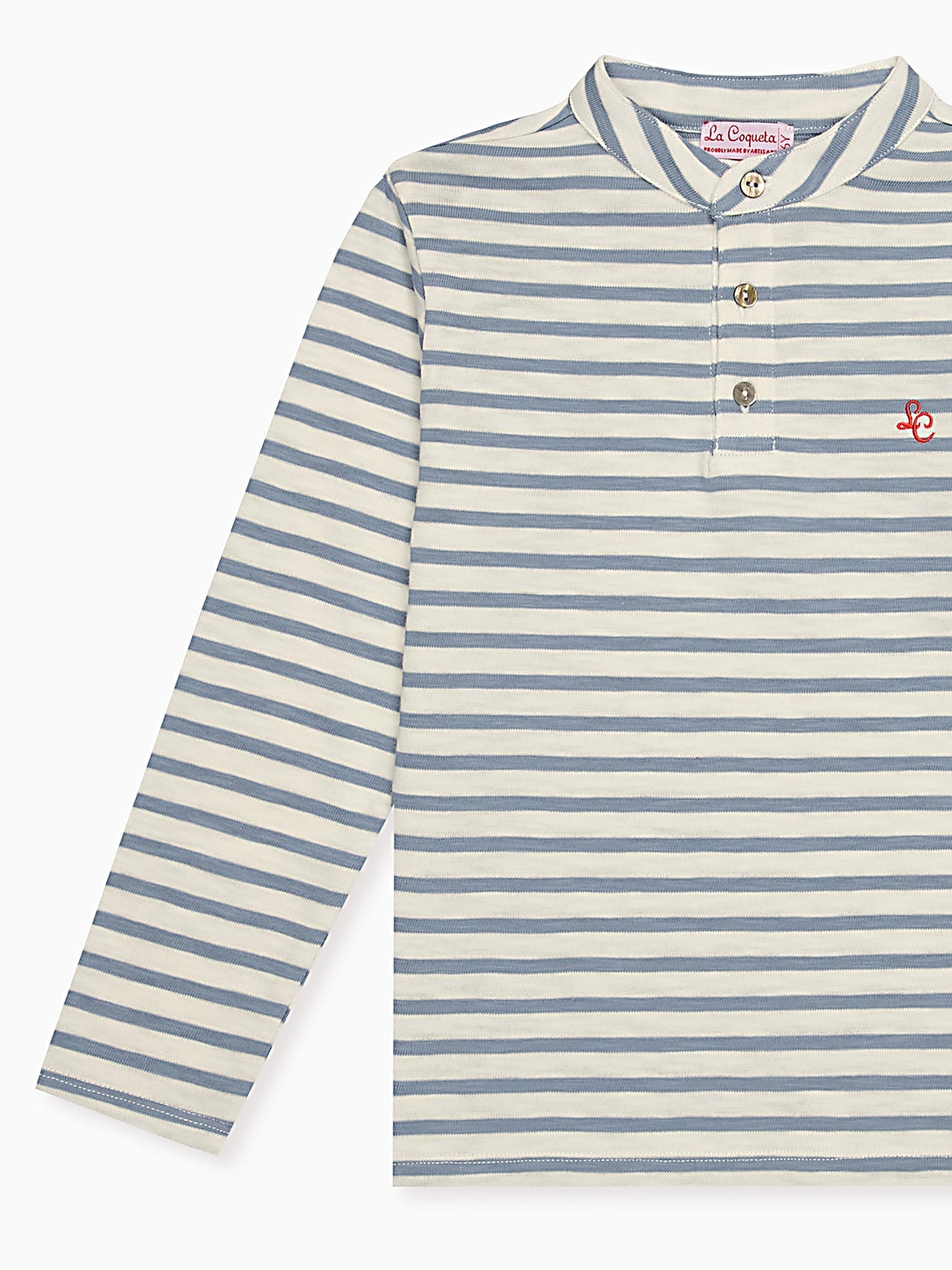 Dusty Blue Stripe Marco Long Sleeve Boy Polo Shirt
