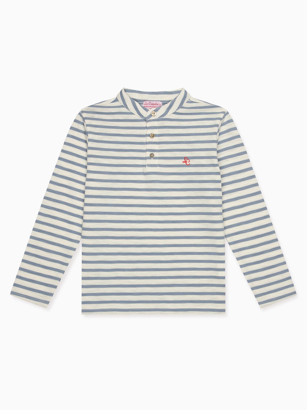 Dusty Blue Stripe Marco Long Sleeve Boy Polo Shirt