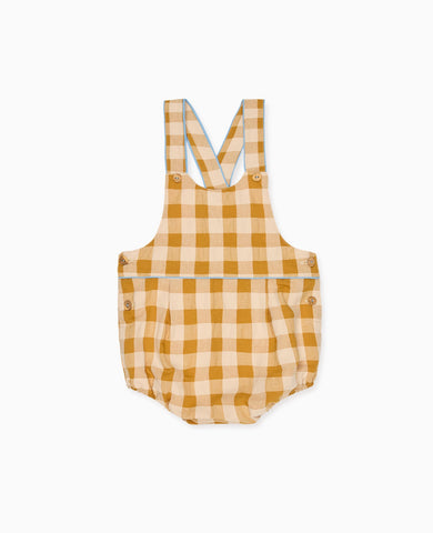 Caramel Gingham Marina Baby Romper Dungarees
