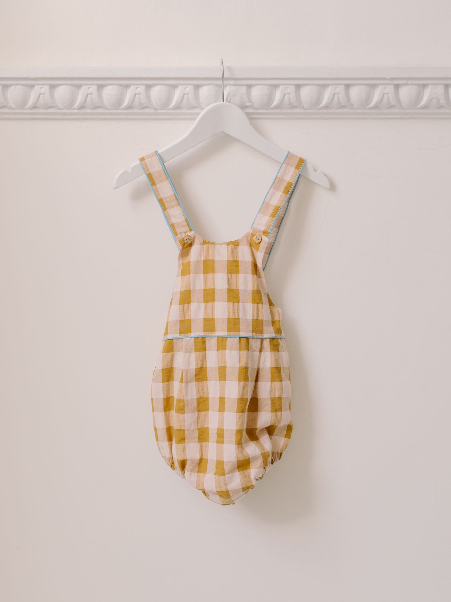 Caramel Gingham Marina Baby Romper Dungarees