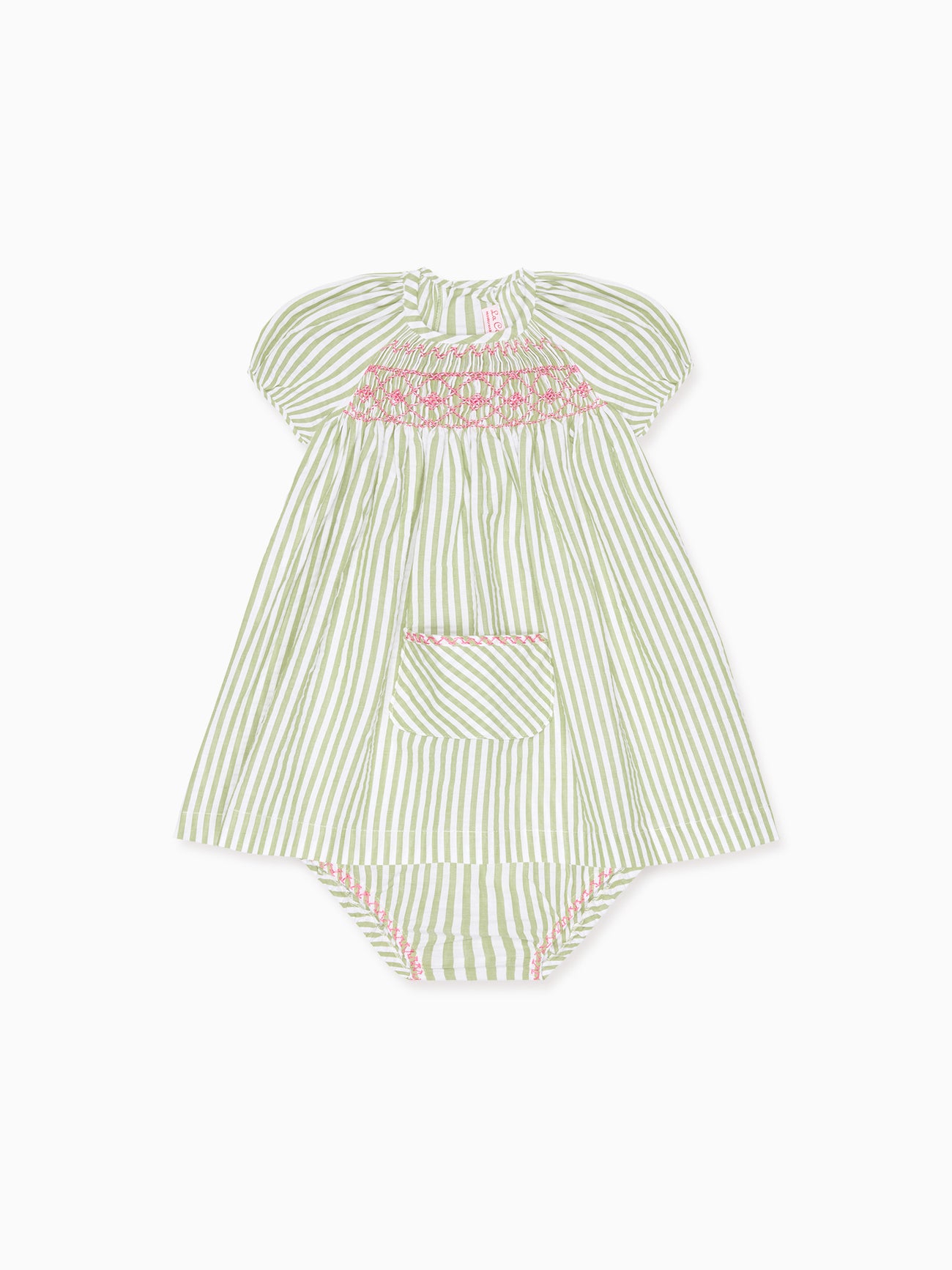 Green Stripe Maritza Baby Girl Smock Set