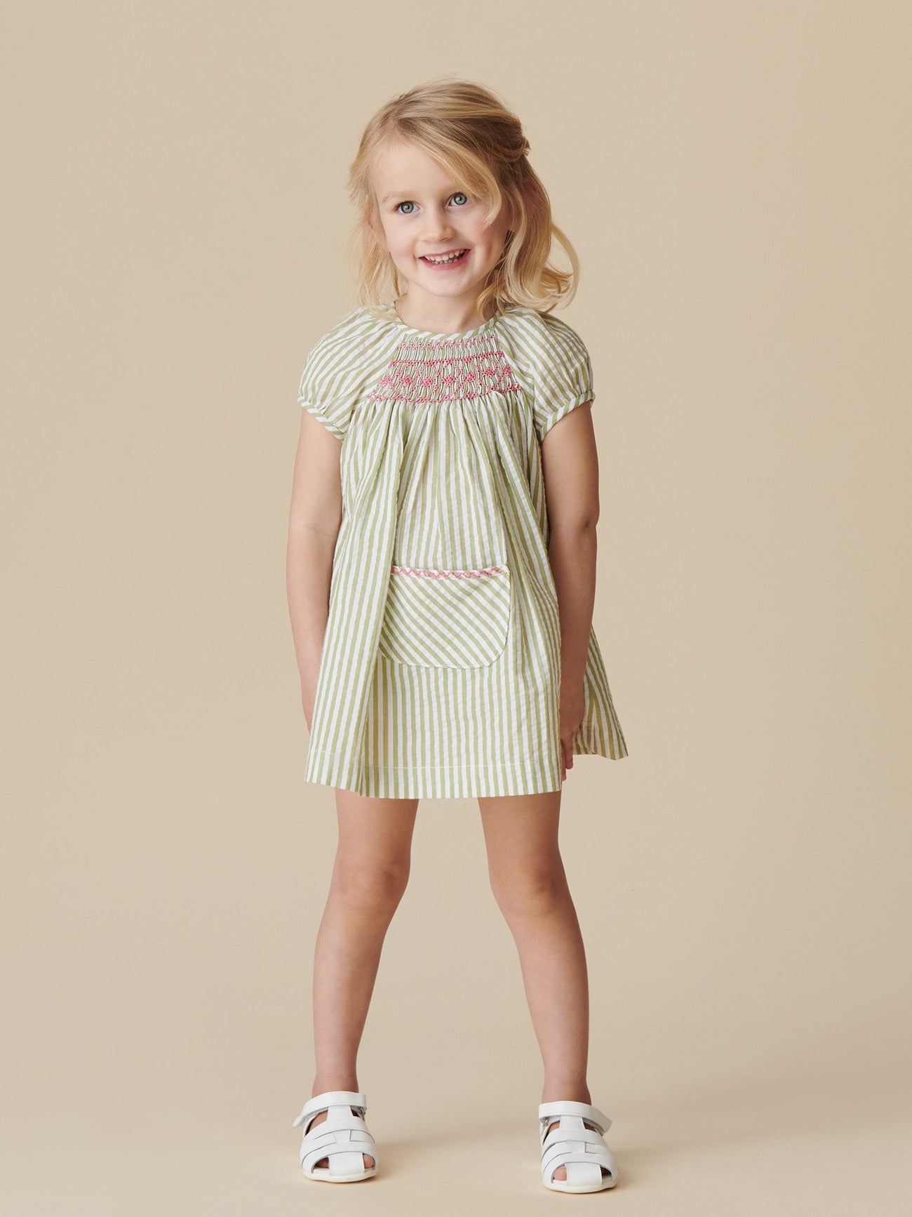 Green Stripe Maritza Baby Girl Smock Set