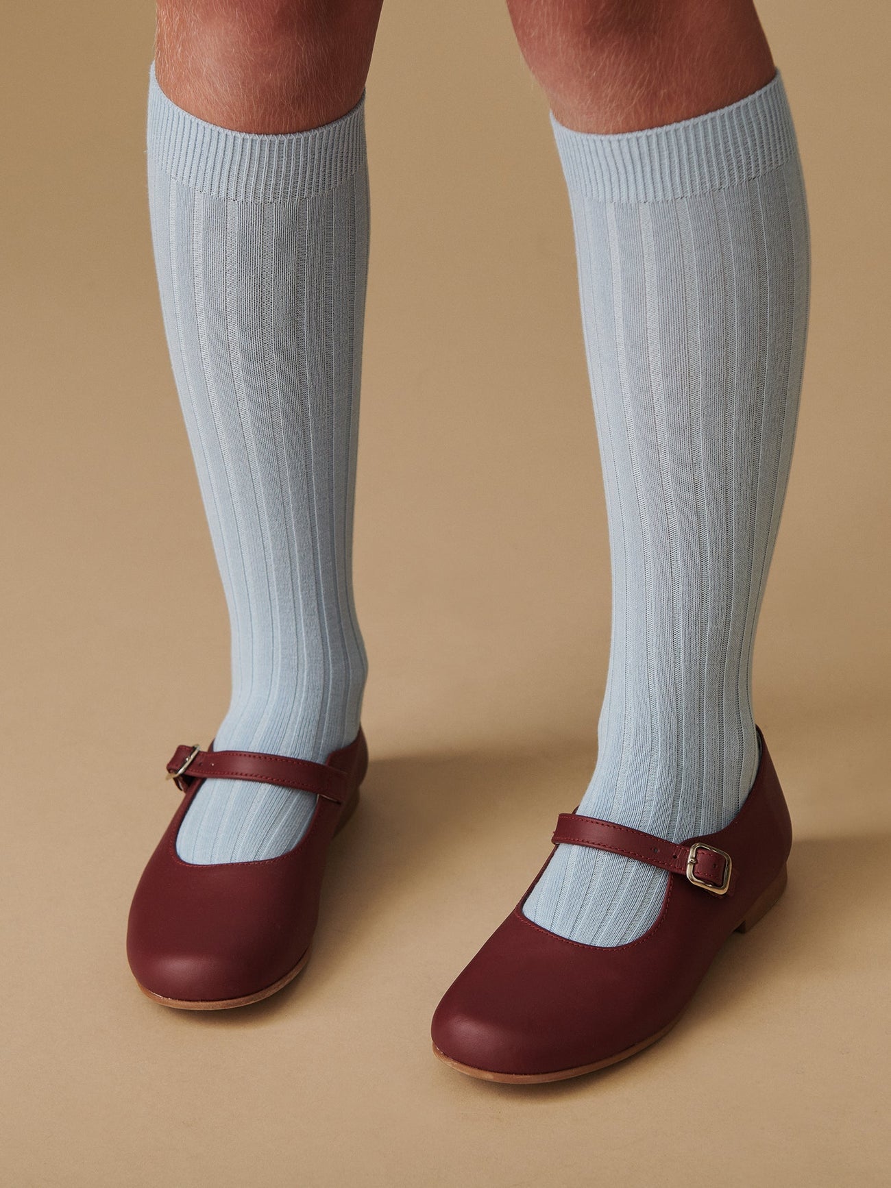 Pale Blue Ribbed Knee High Kids Socks